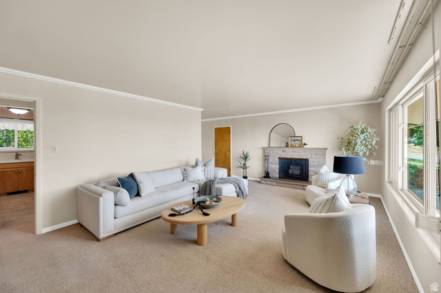 1783 South 500 East Bountiful, UT 84010 - Photo 4 of 30 Spacious living area featuring neutral carpeting and fireplace