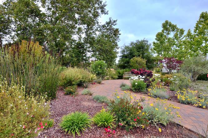 2820 Club Drive Gilroy, CA 95020 - Photo 34 of 43 a view of a garden with plants and a fountain