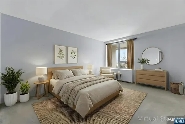 a bed room with bed and windows