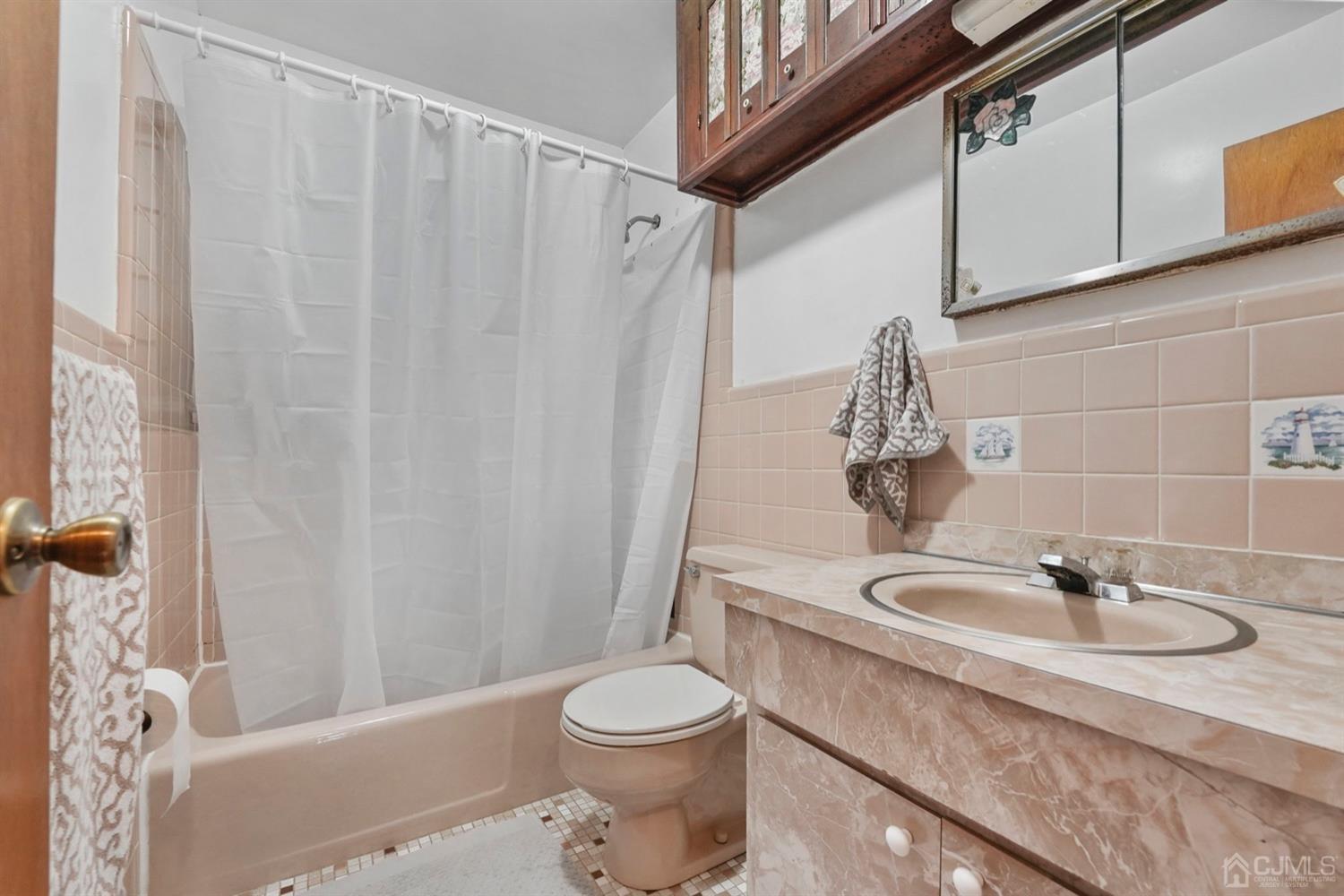 19 Spencer Street Edison, NJ 08817 - Photo 12 of 23 a bathroom with a sink a toilet and shower curtain