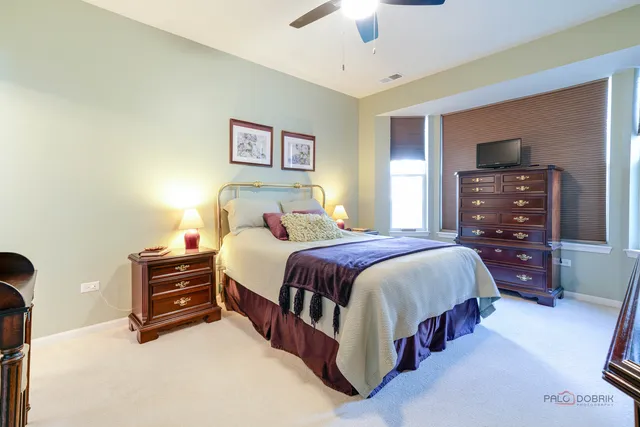 a bedroom with a bed and dresser