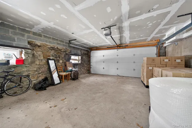 a view of a garage with storage