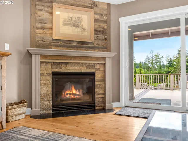 a living room with a fireplace