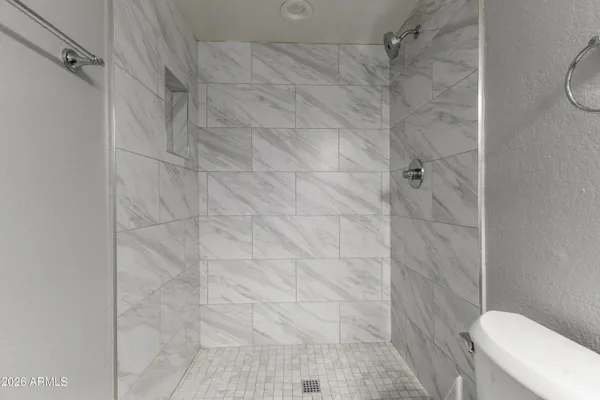 a bathroom with a toilet and a shower