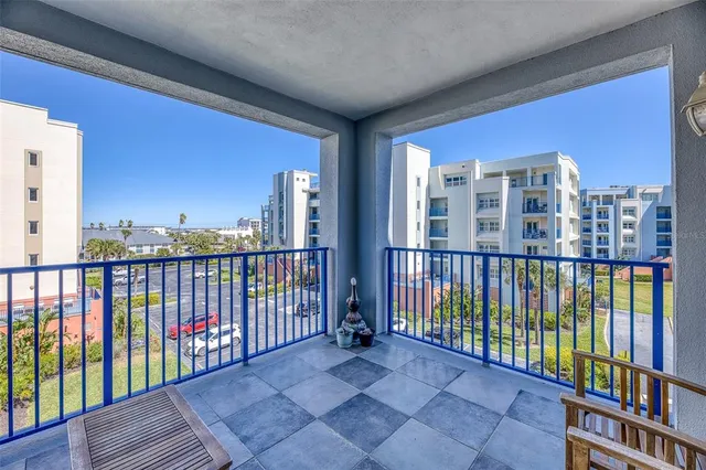a view of a building from a balcony