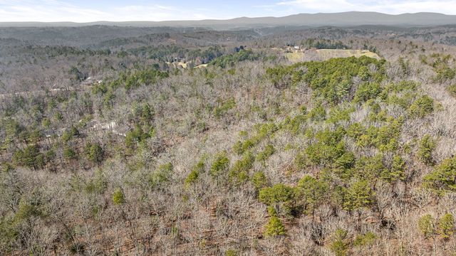 a view of a field with trees in the background