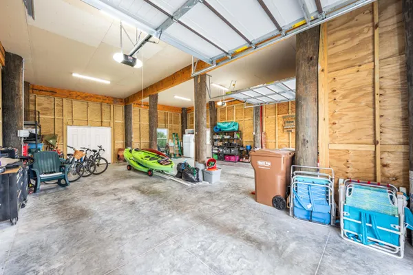 an aerial view of a house with a garden