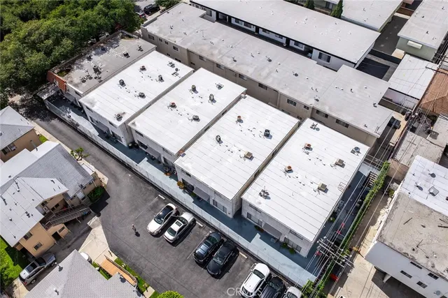 an aerial view of a large parking space