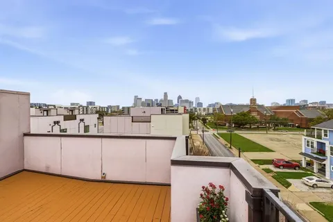 a view of a lake with a terrace