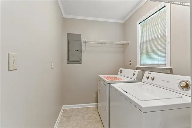 a view of a park with large trees