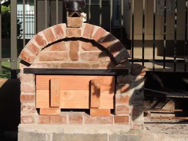 a view of backyard with wheel chair potted plants and palm trees