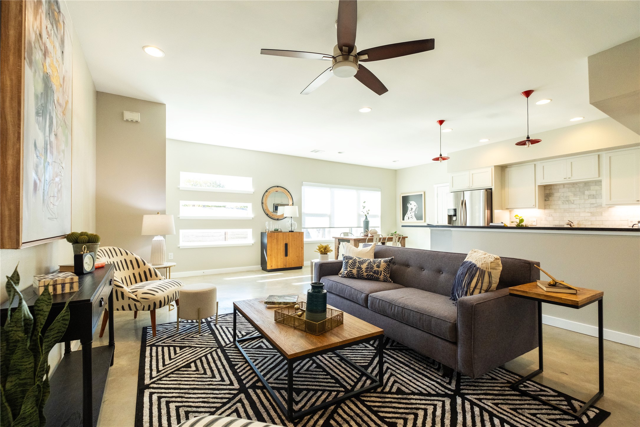 7601 Bethune Avenue, Unit B Austin, TX 78752 - Photo 7 of 39 Living area with a ceiling fan and recessed lighting