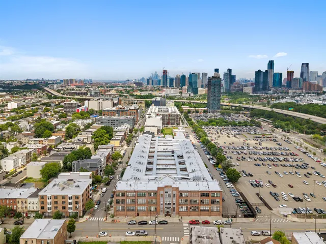 an aerial view of a city with buildings