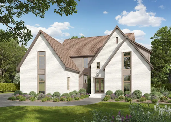 a view of a house with backyard and garden