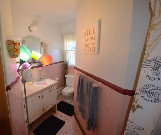 a bathroom with a sink toilet and window