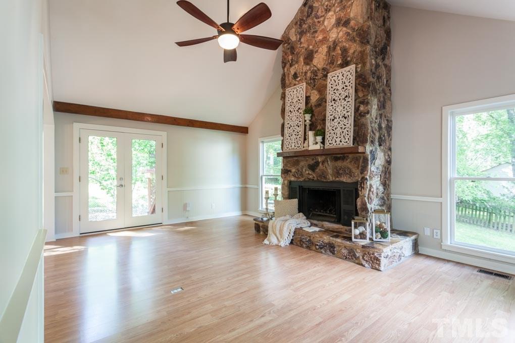 6109 Valleyfield Circle Raleigh, NC 27612 - Photo 3 of 11 Cathedral ceiling with spectacular STONE fireplace
