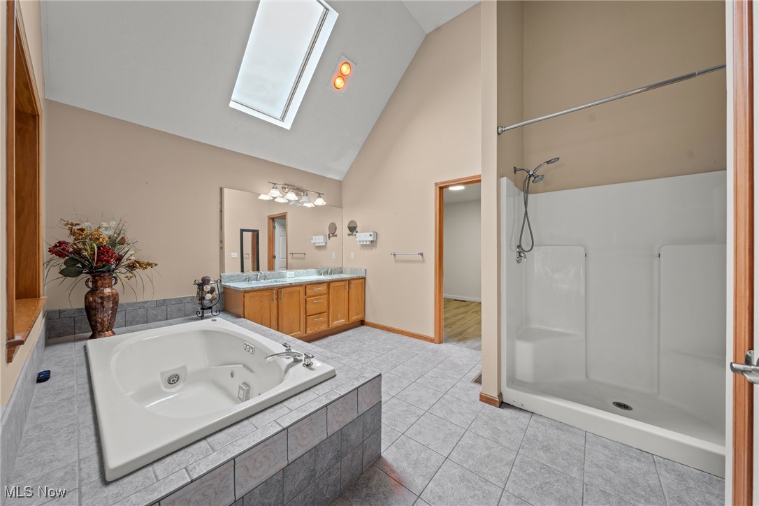 36339 Mills Road North Ridgeville, OH 44039 - Photo 24 of 48 large primary bathroom with vaulted ceilings and sky light for extra natural light