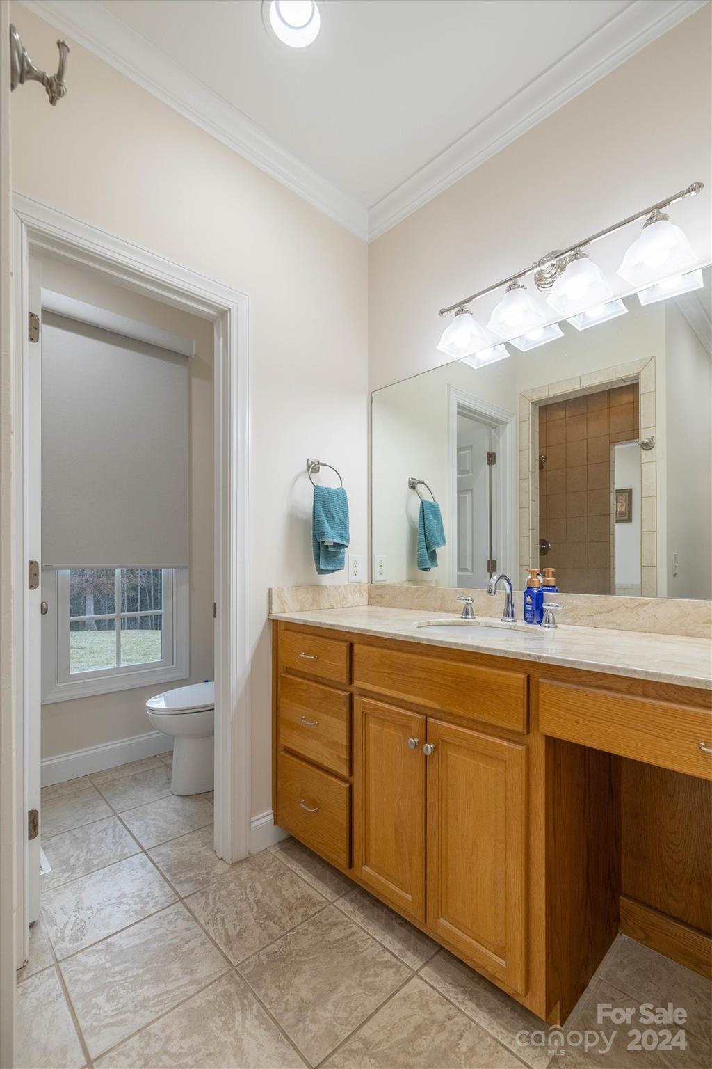 3292 Deal Mill Road Hudson, NC 28638 - Photo 24 of 44 a spacious bathroom with a granite countertop sink a toilet and a mirror