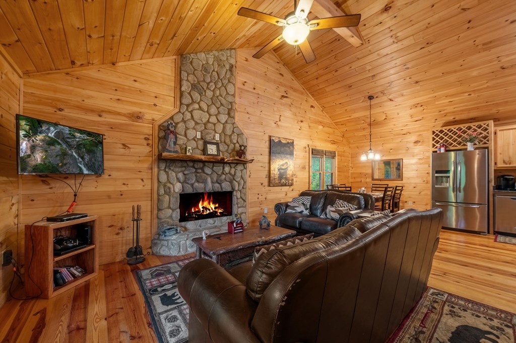205 Mountain View Road Cherry Log, GA 30522 - Photo 7 of 28 a living room with furniture a flat screen tv and a fireplace