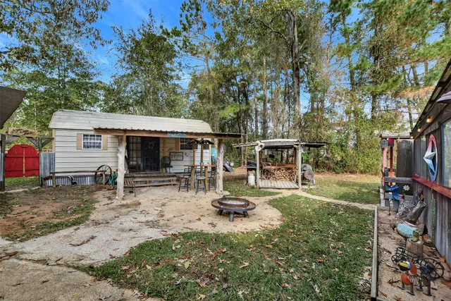 a building outdoor space with patio furniture