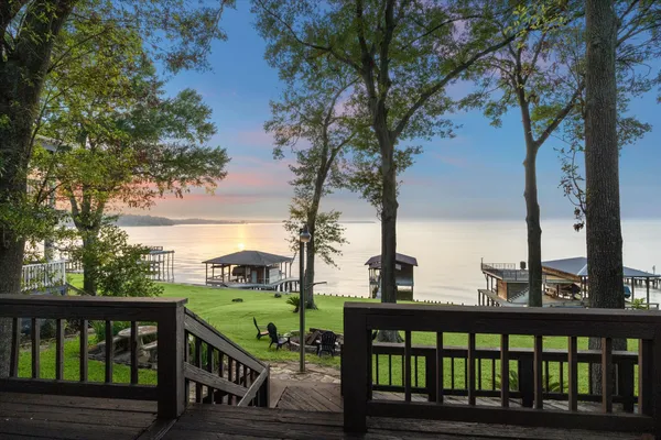 a view of a deck with a trees