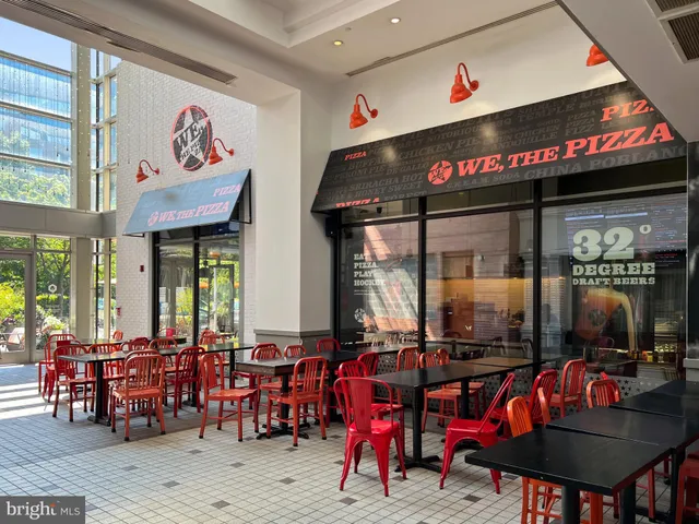 a group of red and white building