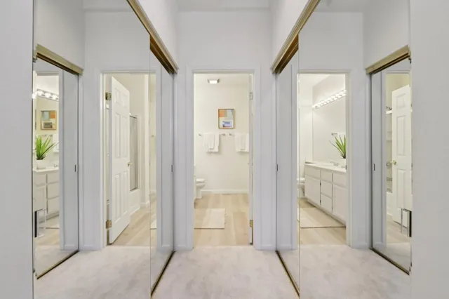 a bathroom with a tub and shower