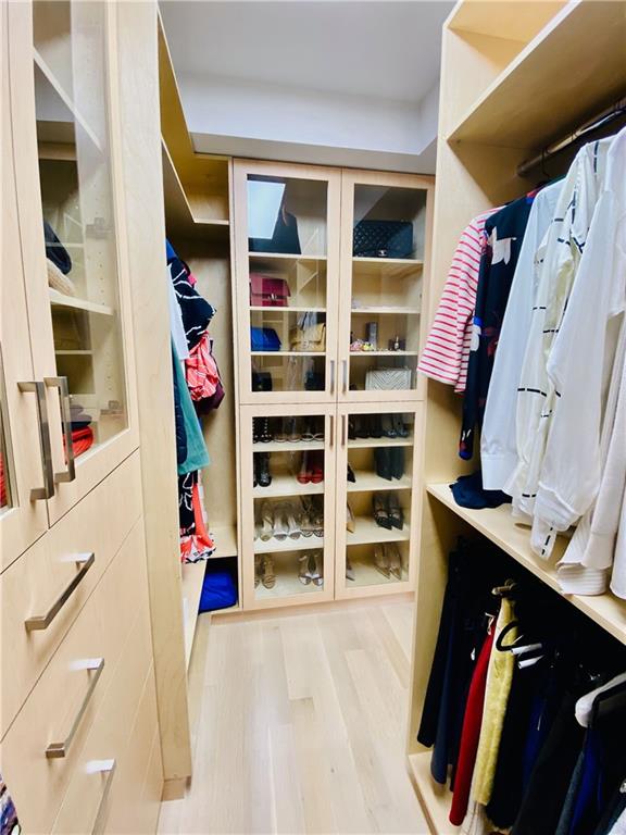 222 Exeter Street Brooklyn, NY 11235 - Photo 18 of 39 a view of walk in closet with clothes and shoes