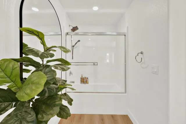 a living room with a rug