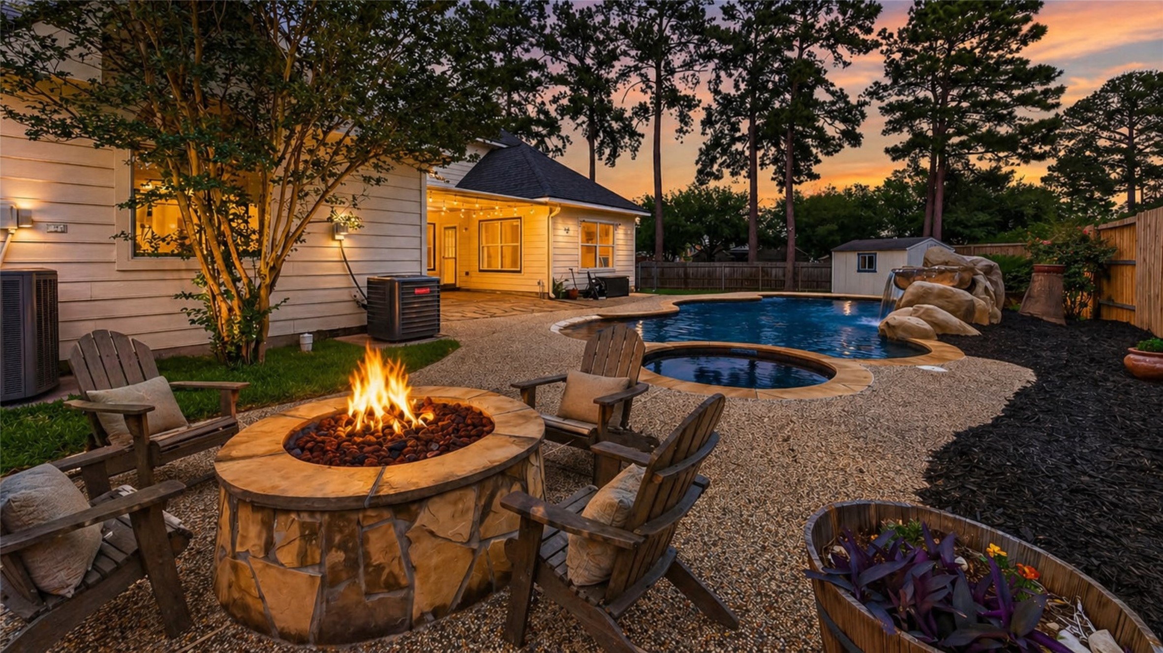 7411 Stonesfield Place Spring, TX 77389 - Photo 36 of 37 Backyard - Twilight photo virtually staged.