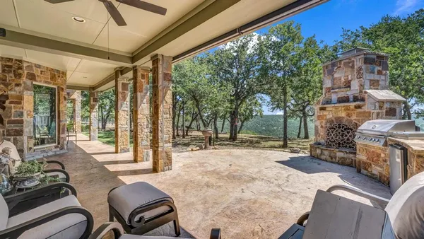 a building outdoor space with patio furniture