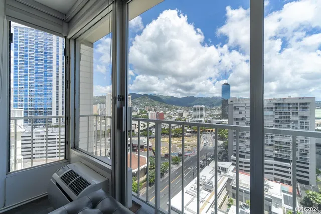 a view of a city from a balcony