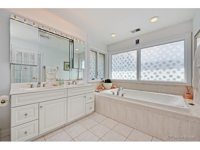 1019 North Delphia Avenue Park Ridge, IL 60068 - Photo 16 of 25 a spacious bathroom with a double vanity sink a large mirror and a bathtub