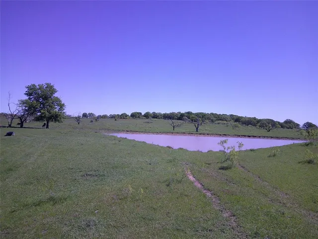 a view of a field and mountains in the background