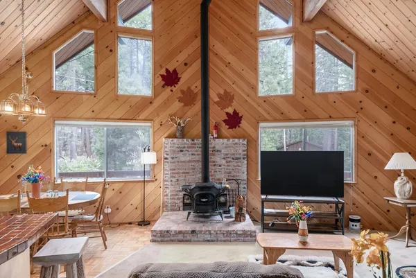 a view of a building with sitting area