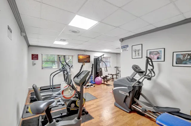 a view of a room with gym equipment