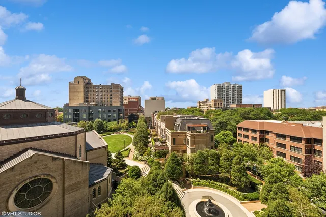 a view of a city with tall buildings