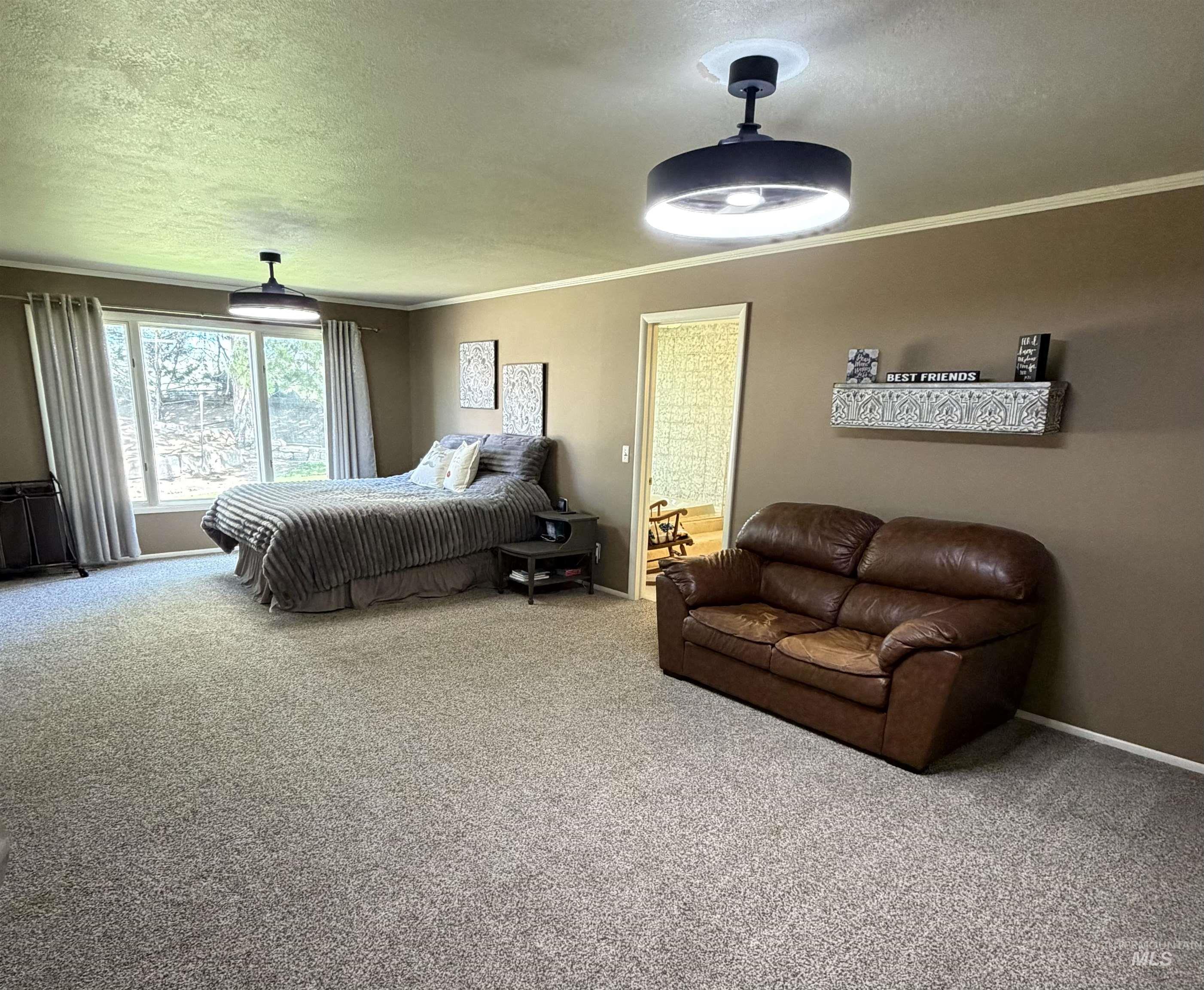880 Jenkins Creek Road Weiser, ID 83672 - Photo 17 of 43 Spacious room featuring light-toned carpeting, two contemporary ceiling fan light fixtures, and a large window providing ample natural light