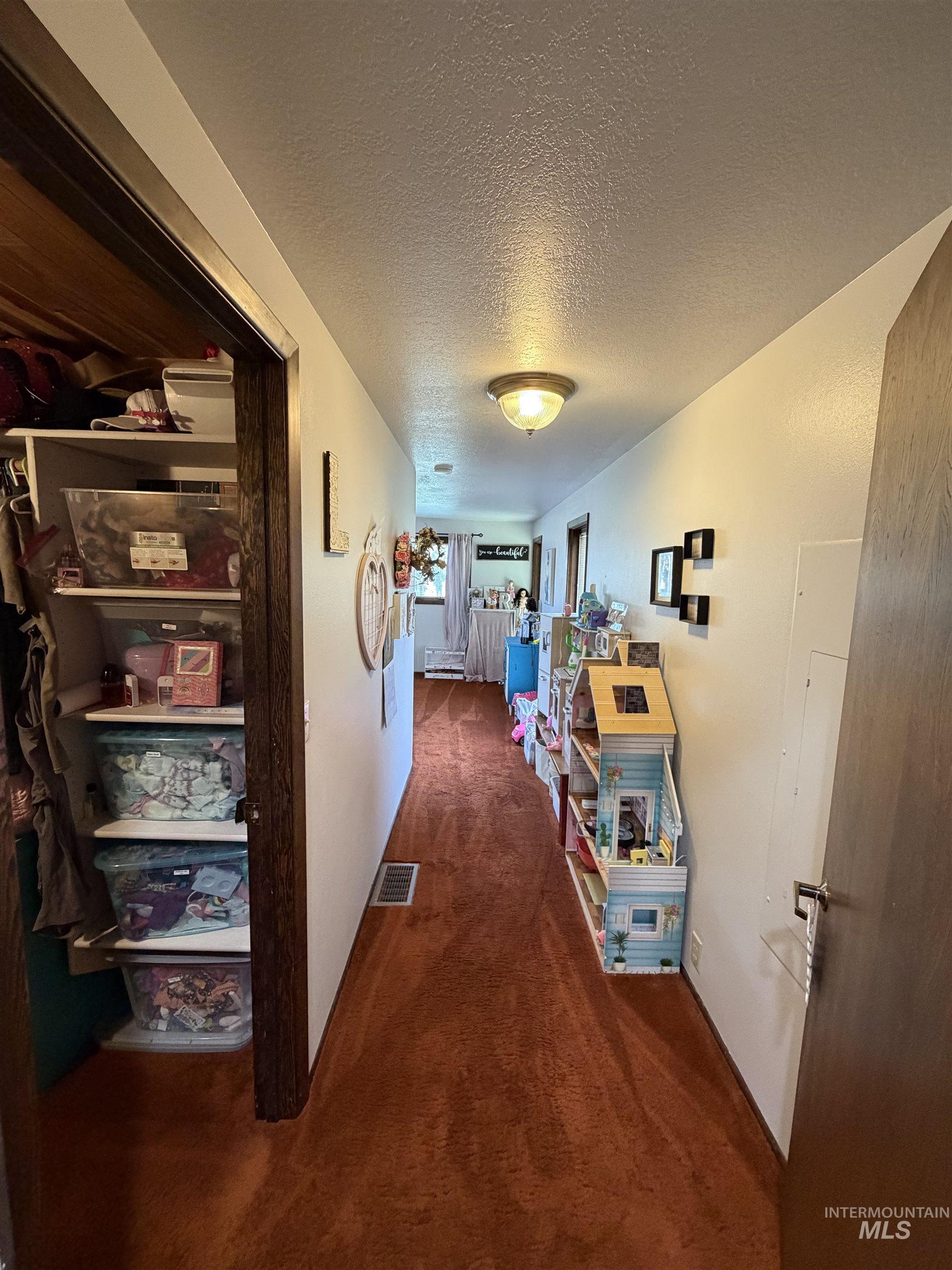 880 Jenkins Creek Road Weiser, ID 83672 - Photo 26 of 43 Hallway featuring rich-toned carpeting, white walls, and a flush-mount ceiling light fixture