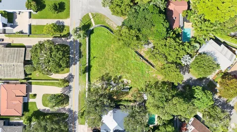 an aerial view of a yard with plants