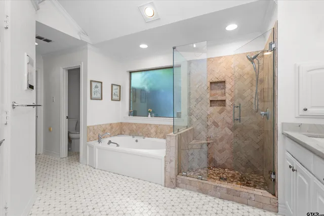 a bathroom with a tub a sink and a shower