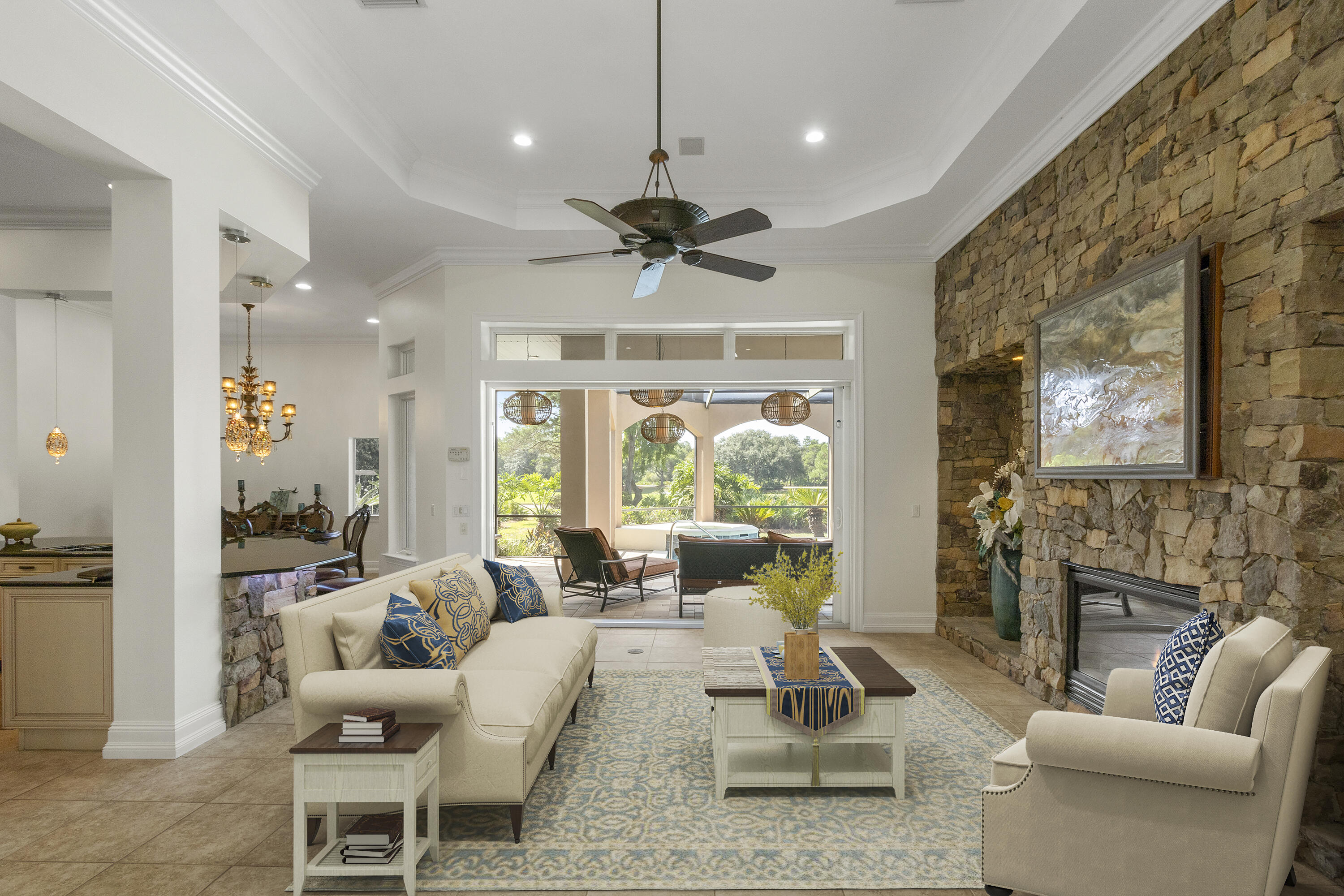 4304 Stonebridge Road Destin, FL 32541 - Photo 22 of 72 a living room with fireplace furniture and a large window
