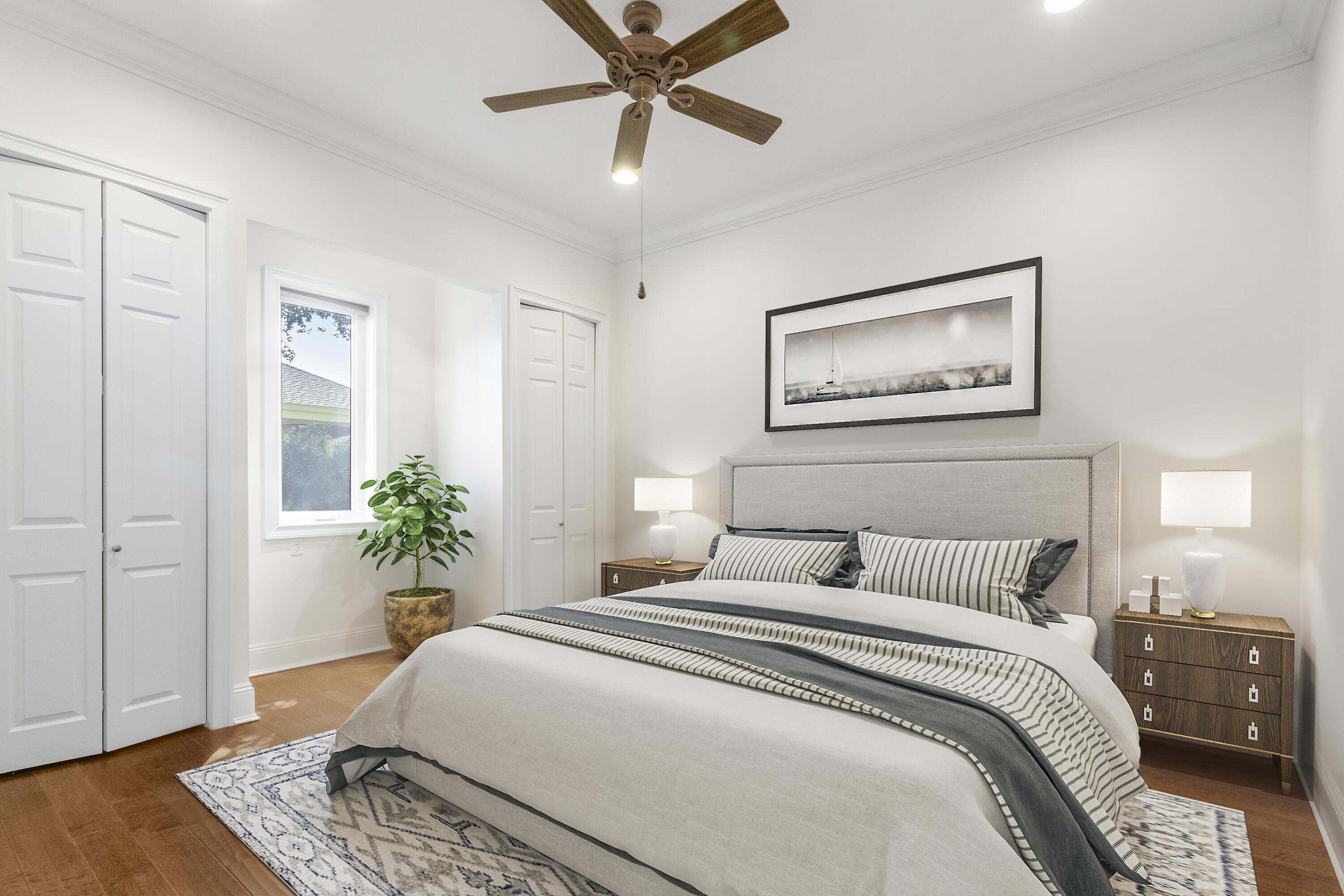 4304 Stonebridge Road Destin, FL 32541 - Photo 33 of 72 a bedroom with a large bed and a chandelier