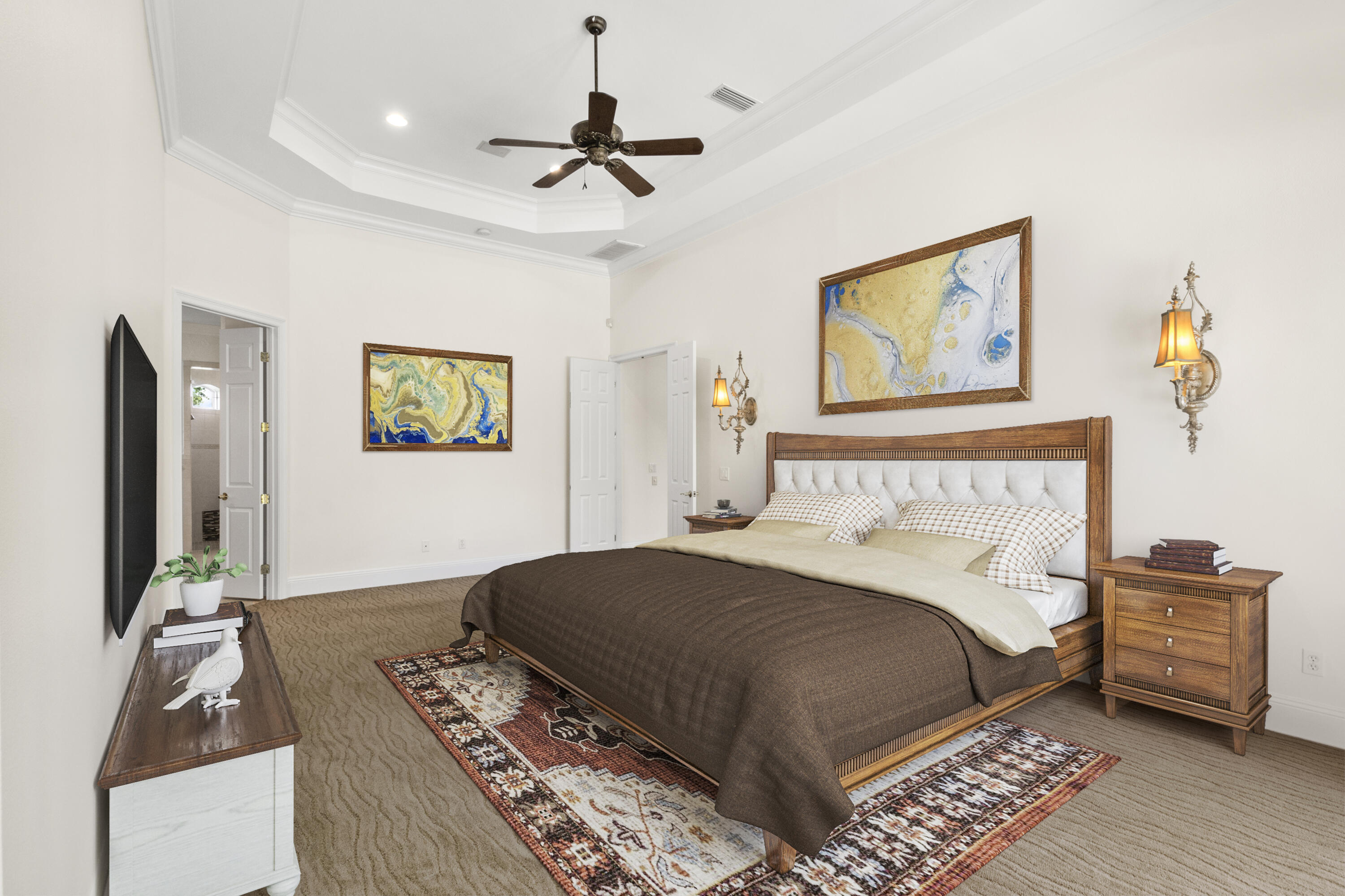 4304 Stonebridge Road Destin, FL 32541 - Photo 50 of 72 a bedroom with a bed a painting on the wall and a flat screen tv