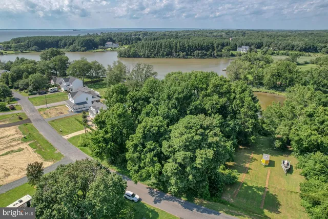 an aerial view of a house with a yard and lake view