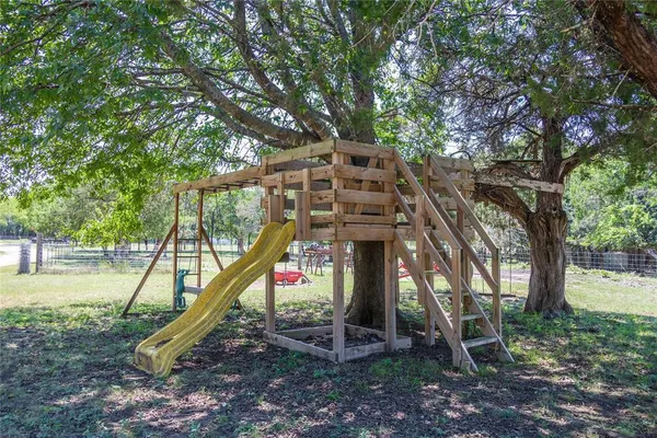 a view of a park with slide