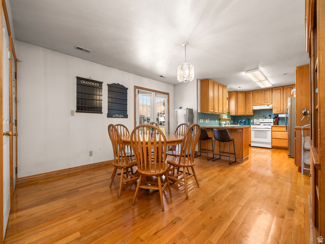 598 West 1600th Street North Mapleton, UT 84664 - Photo 8 of 34 Dining room featuring hanging lights and light wood finished floors