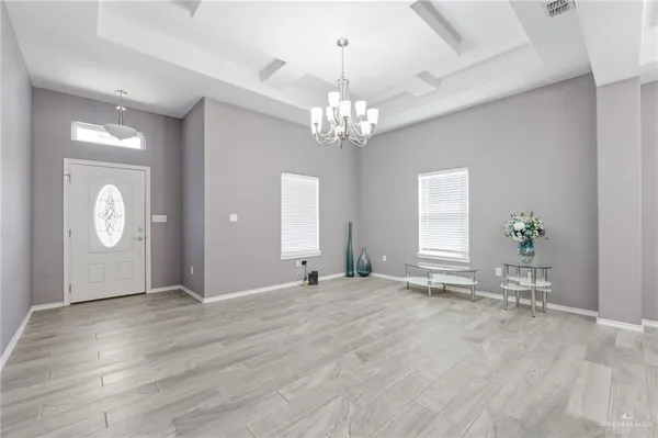 a view of a livingroom with a chandelier