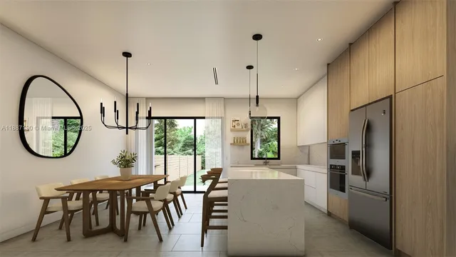 a dining room with furniture a chandelier and a rug