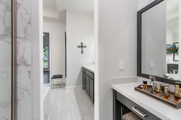 a bathroom with shower